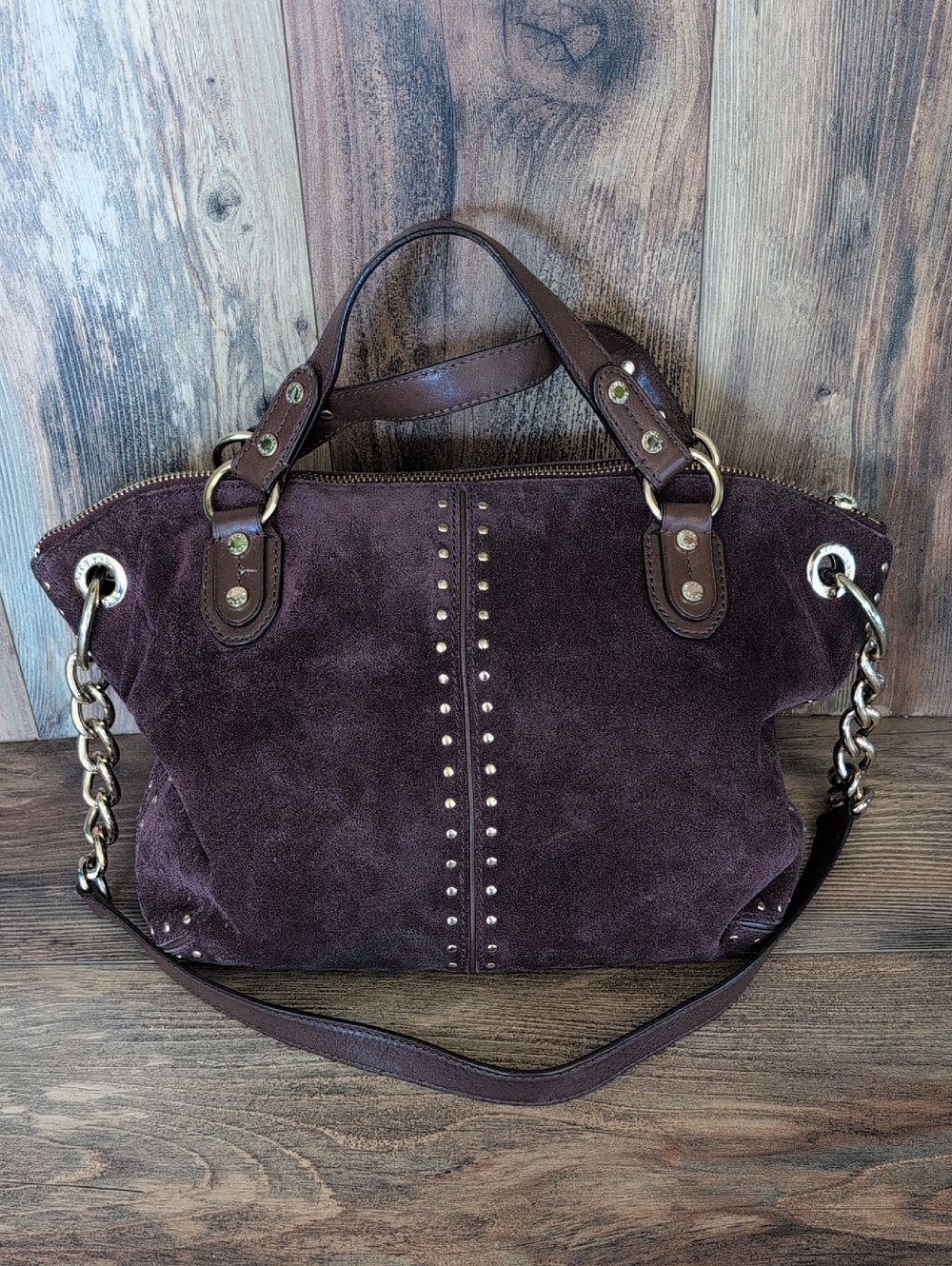 Michael Kors Astor Purple Suede Studded Hobo Shoulder Bag M352